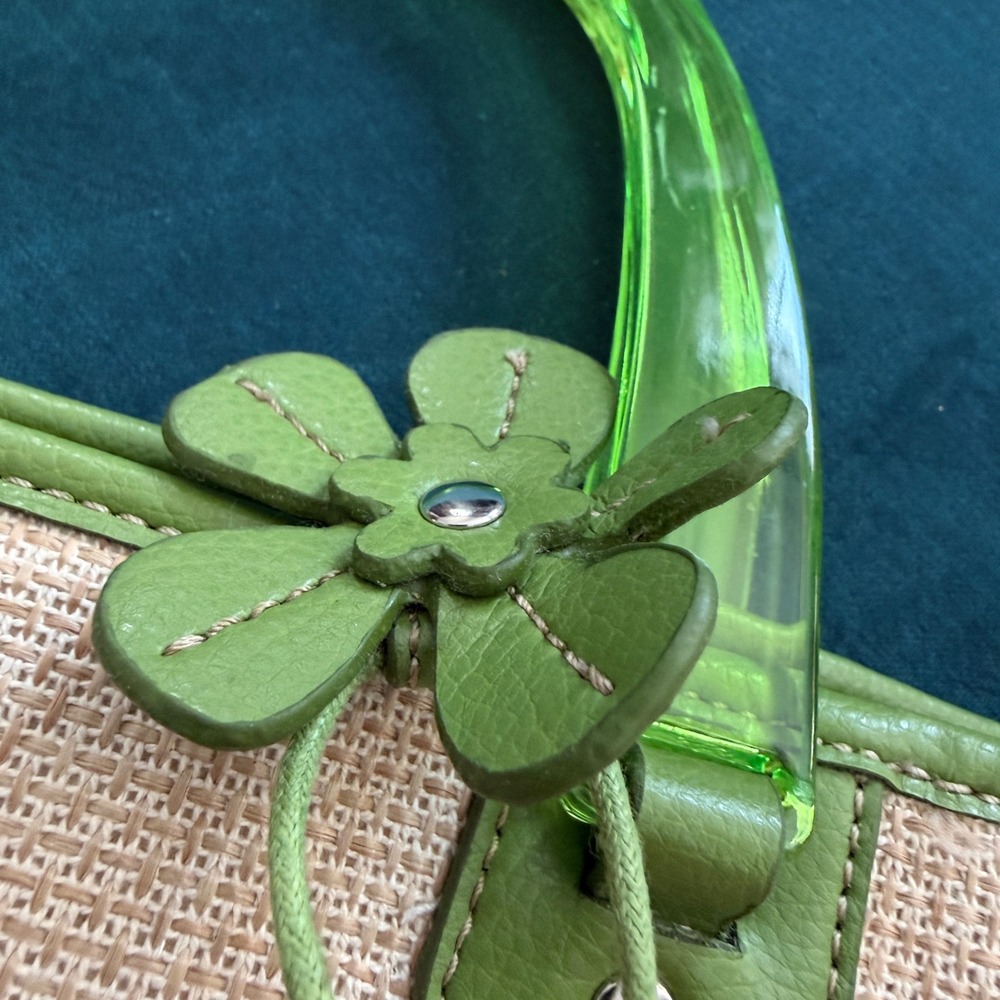 Relic‎ Handbag Straw Satchel Green Lucite Handles Floral Charm Y2K Vintage Style - Picture 3 of 14
